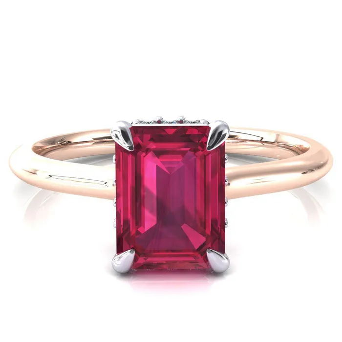 Rings Janey Emerald Ruby 4 Prongs Claw Floating Halo Inverted Cathedral Ring Fire Brilliance 