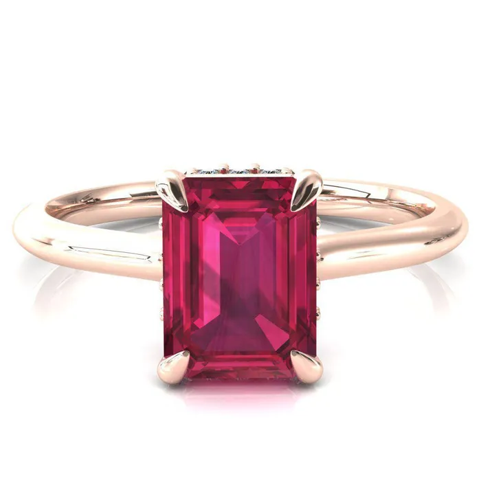Rings Janey Emerald Ruby 4 Prongs Claw Floating Halo Inverted Cathedral Ring Fire Brilliance 