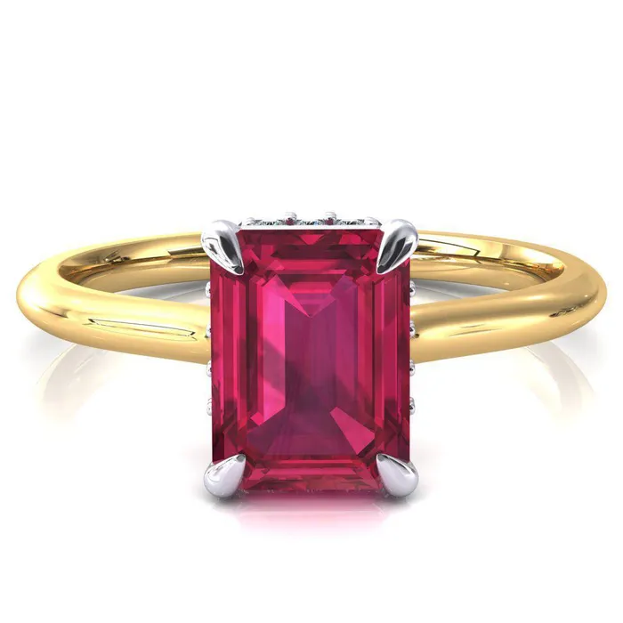 Rings Janey Emerald Ruby 4 Prongs Claw Floating Halo Inverted Cathedral Ring Fire Brilliance 