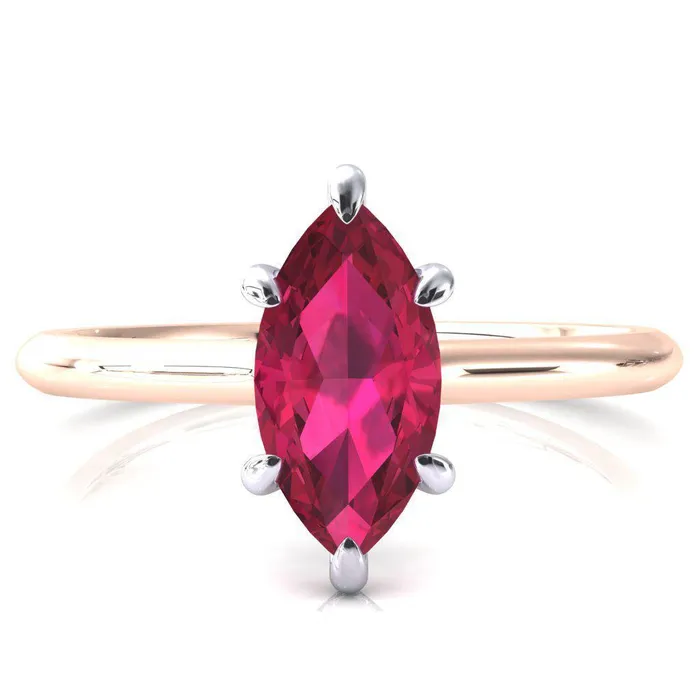 Rings Janey Marquise Ruby 6 Prongs Claw Floating Halo Inverted Cathedral Ring Fire Brilliance 