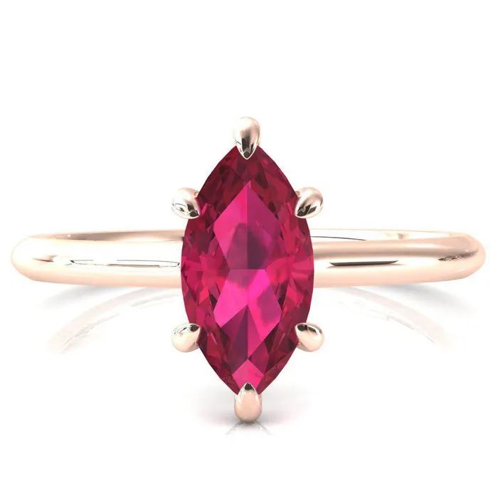 Rings Janey Marquise Ruby 6 Prongs Claw Floating Halo Inverted Cathedral Ring Fire Brilliance 