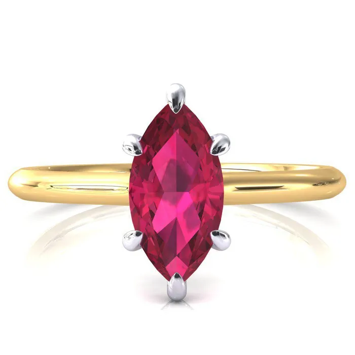 Rings Janey Marquise Ruby 6 Prongs Claw Floating Halo Inverted Cathedral Ring Fire Brilliance 
