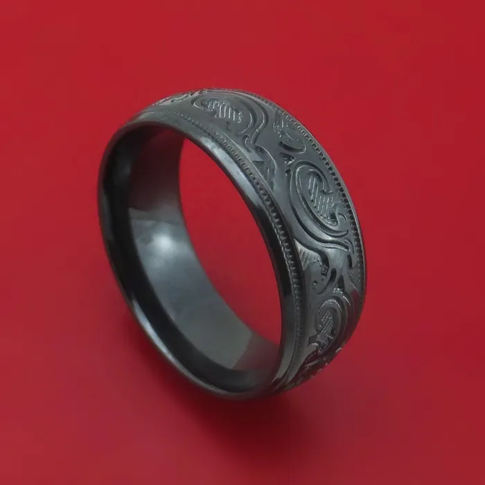 Rings Lashbrook Black Zirconium Floral Design Ring Custom Made