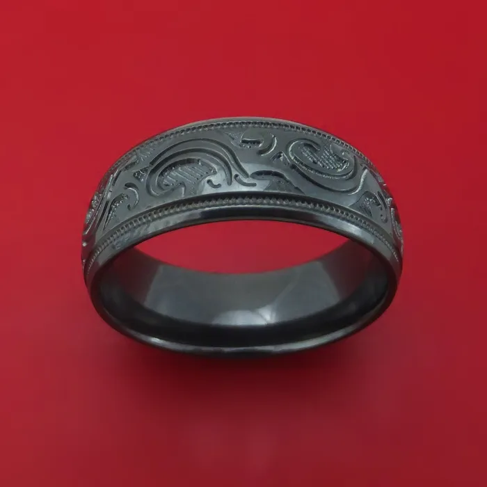 Rings Lashbrook Black Zirconium Floral Design Ring Custom Made Rings Lashbrook Black Zirconium Floral Design Ring Custom Made