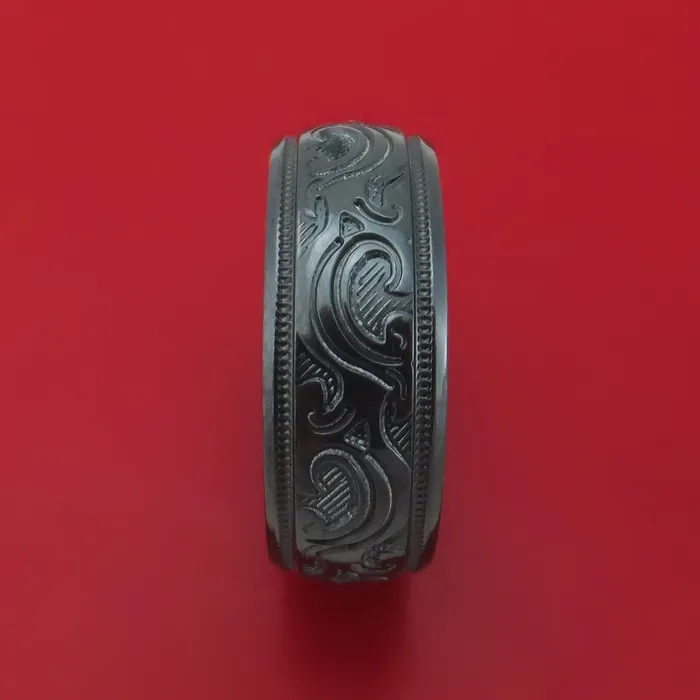Rings Lashbrook Black Zirconium Floral Design Ring Custom Made Rings Lashbrook Black Zirconium Floral Design Ring Custom Made