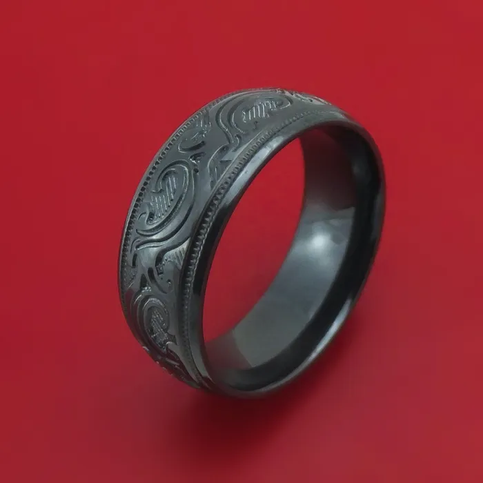 Rings Lashbrook Black Zirconium Floral Design Ring Custom Made Rings Lashbrook Black Zirconium Floral Design Ring Custom Made