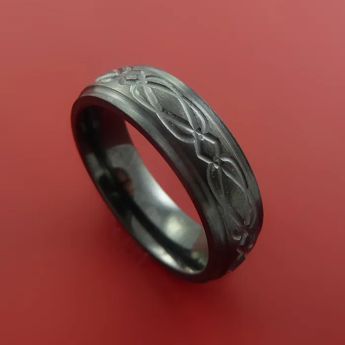 Rings Lashbrook Black Zirconium Ring with Infinity Milled Celtic Design Inlay Custom Made Band Rings Lashbrook Black Zirconium Ring with Infinity Milled Celtic Design Inlay Custom Made Band