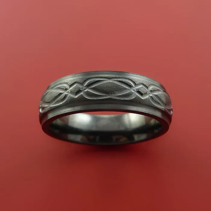Rings Lashbrook Black Zirconium Ring with Infinity Milled Celtic Design Inlay Custom Made Band Rings Lashbrook Black Zirconium Ring with Infinity Milled Celtic Design Inlay Custom Made Band