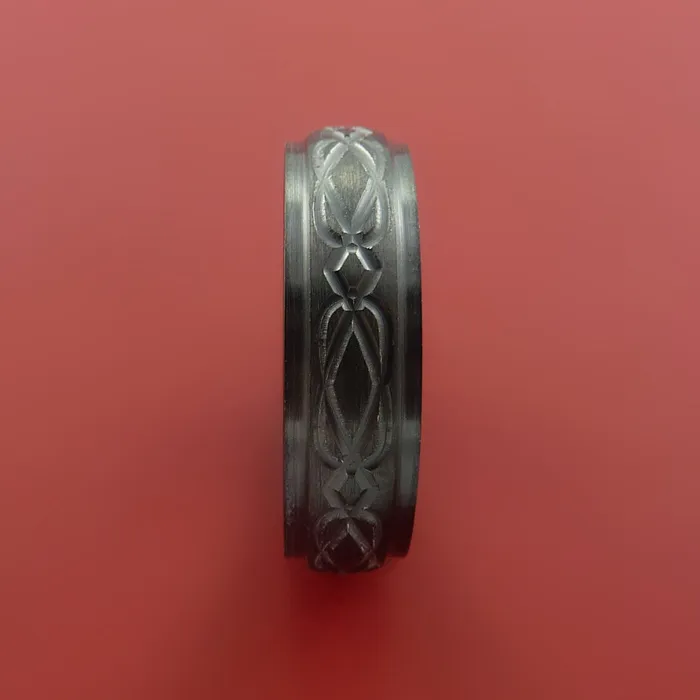 Rings Lashbrook Black Zirconium Ring with Infinity Milled Celtic Design Inlay Custom Made Band Rings Lashbrook Black Zirconium Ring with Infinity Milled Celtic Design Inlay Custom Made Band