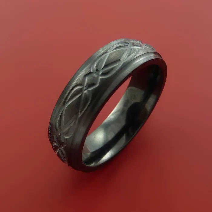 Rings Lashbrook Black Zirconium Ring with Infinity Milled Celtic Design Inlay Custom Made Band Rings Lashbrook Black Zirconium Ring with Infinity Milled Celtic Design Inlay Custom Made Band