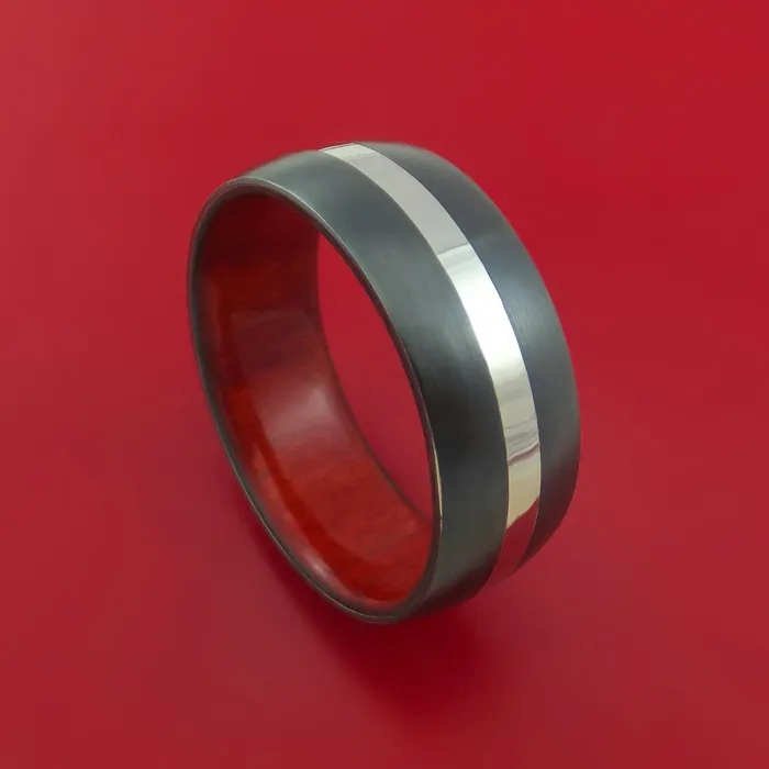 Rings Lashbrook Black Zirconium Ring with Platinum Inlay and Interior Hardwood Sleeve Custom Made Band Rings Lashbrook Black Zirconium Ring with Platinum Inlay and Interior Hardwood Sleeve Custom Made Band