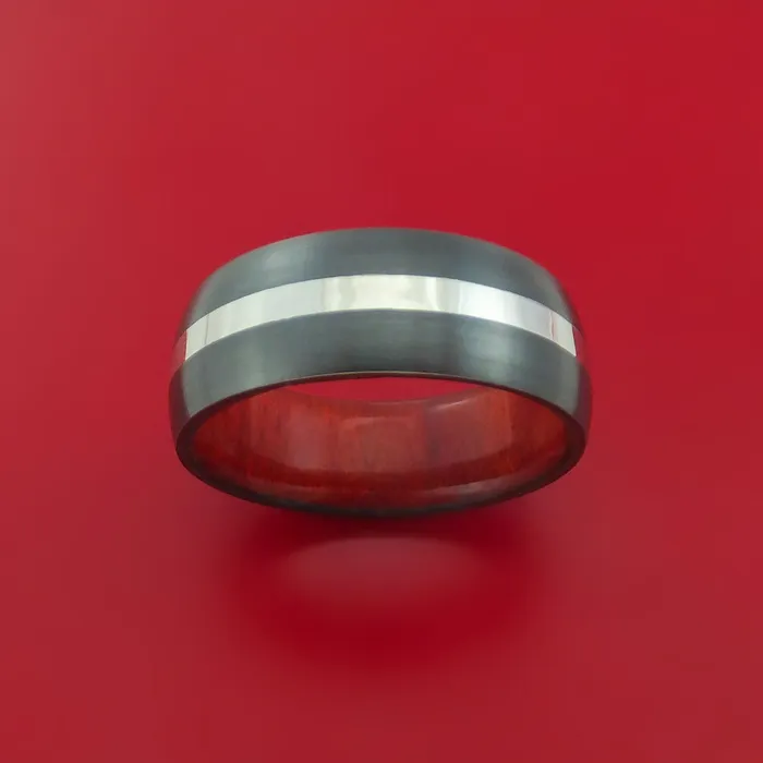 Rings Lashbrook Black Zirconium Ring with Platinum Inlay and Interior Hardwood Sleeve Custom Made Band Rings Lashbrook Black Zirconium Ring with Platinum Inlay and Interior Hardwood Sleeve Custom Made Band