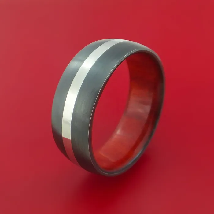 Rings Lashbrook Black Zirconium Ring with Platinum Inlay and Interior Hardwood Sleeve Custom Made Band Rings Lashbrook Black Zirconium Ring with Platinum Inlay and Interior Hardwood Sleeve Custom Made Band