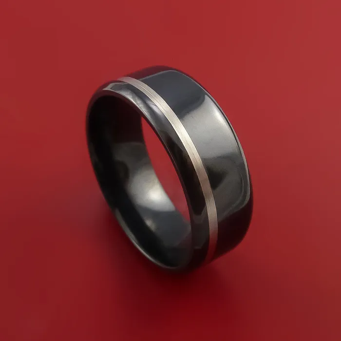 Rings Lashbrook Black Zirconium Ring with Platinum Inlay Custom Made Band