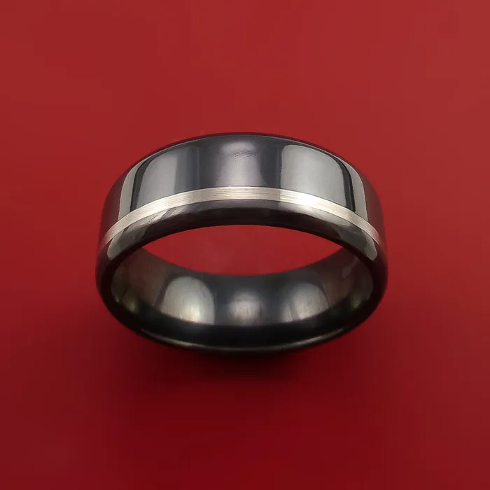 Rings Lashbrook Black Zirconium Ring with Platinum Inlay Custom Made Band Rings Lashbrook Black Zirconium Ring with Platinum Inlay Custom Made Band