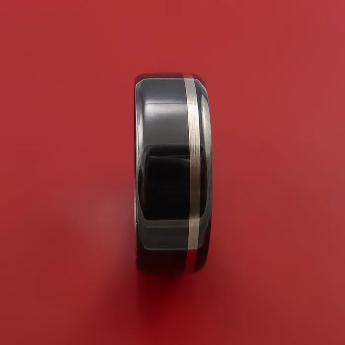 Rings Lashbrook Black Zirconium Ring with Platinum Inlay Custom Made Band Rings Lashbrook Black Zirconium Ring with Platinum Inlay Custom Made Band