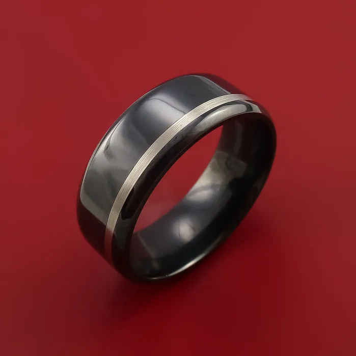 Rings Lashbrook Black Zirconium Ring with Platinum Inlay Custom Made Band Rings Lashbrook Black Zirconium Ring with Platinum Inlay Custom Made Band