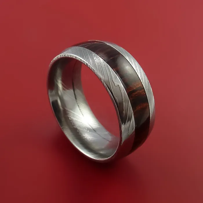 Rings Lashbrook Damascus Steel Ring with Hardwood Inlay Custom Made Band