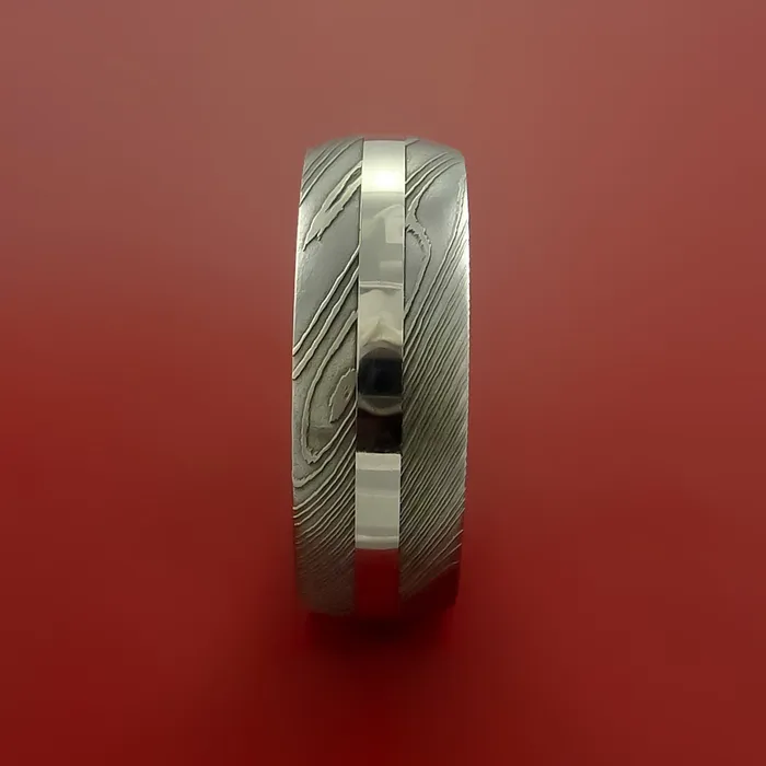 Rings Lashbrook Damascus Steel Ring with Platinum Inlay Custom Made Band