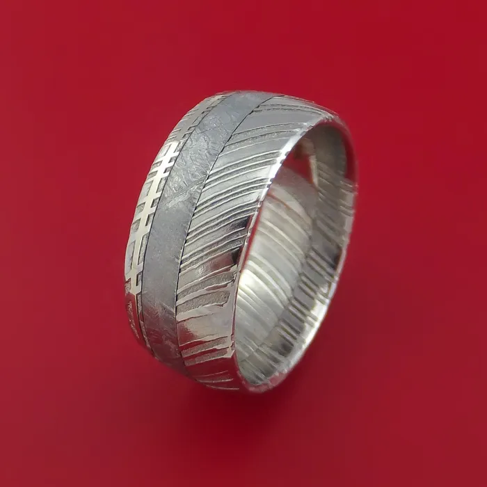 Rings Lashbrook Kuro Damascus Steel Ring with Gibeon Meteorite and 14k White Gold Inlays Custom Made Band Rings Lashbrook Kuro Damascus Steel Ring with Gibeon Meteorite and 14k White Gold Inlays Custom Made Band