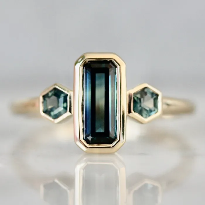 Rings Made By Gem Breakfast Last Dance Teal Emerald Cut Montana Sapphire Ring Rings Made By Gem Breakfast Last Dance Teal Emerald Cut Montana Sapphire Ring