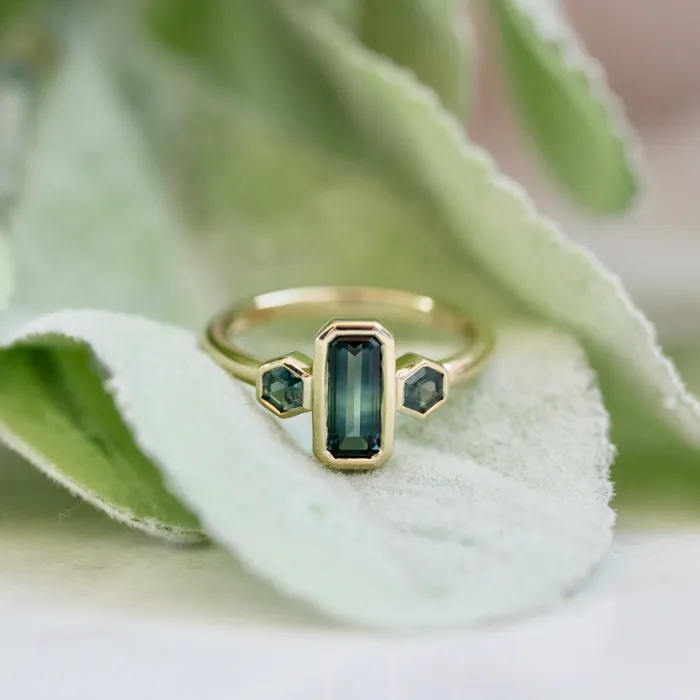 Rings Made By Gem Breakfast Last Dance Teal Emerald Cut Montana Sapphire Ring