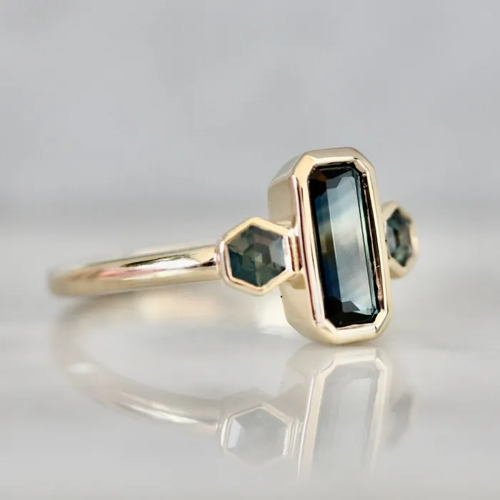Rings Made By Gem Breakfast Last Dance Teal Emerald Cut Montana Sapphire Ring