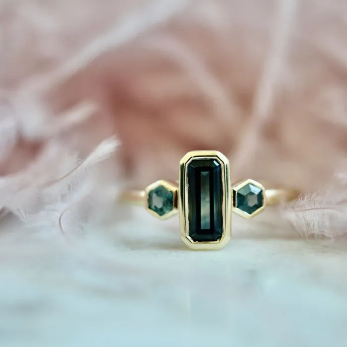 Rings Made By Gem Breakfast Last Dance Teal Emerald Cut Montana Sapphire Ring