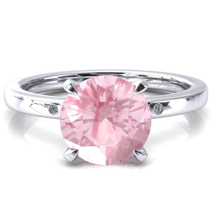 Rings Maise Round Pink Sapphire 4 Prong Diamond Accent Engagement Ring Fire Brilliance Rings Maise Round Pink Sapphire 4 Prong Diamond Accent Engagement Ring Fire Brilliance