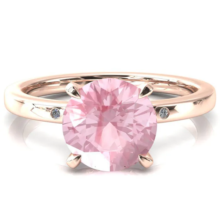 Rings Maise Round Pink Sapphire 4 Prong Diamond Accent Engagement Ring Fire Brilliance 