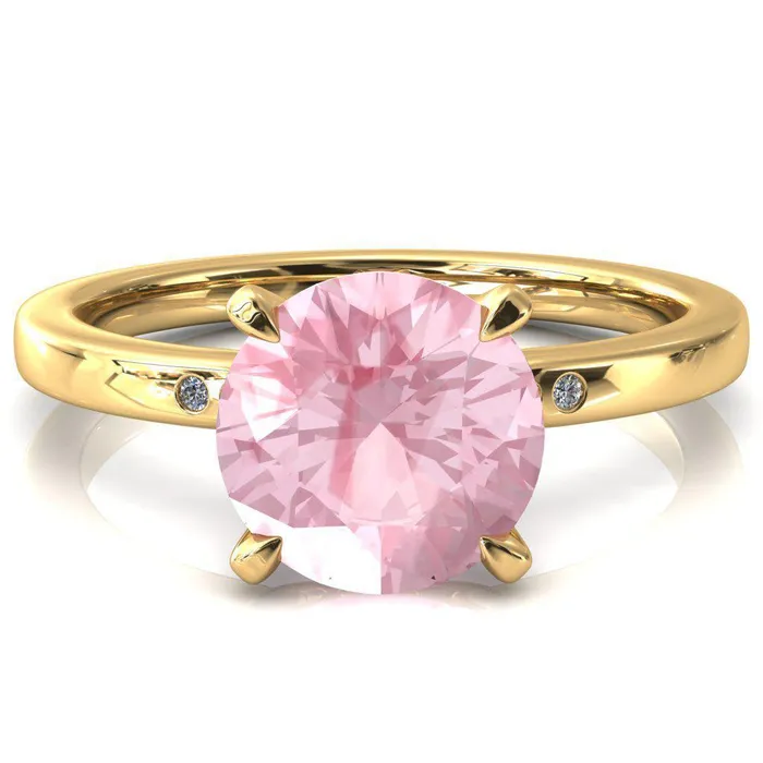 Rings Maise Round Pink Sapphire 4 Prong Diamond Accent Engagement Ring Fire Brilliance 