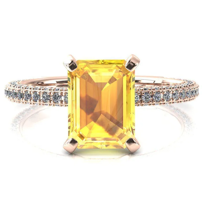 Rings Mariyah Emerald Yellow Sapphire 4 Prong 34 Eternity 3 Sided Diamond Shank Engagement Ring Fire Brilliance 
