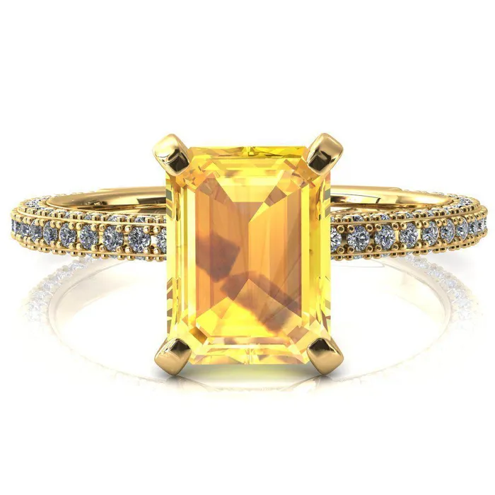 Rings Mariyah Emerald Yellow Sapphire 4 Prong 34 Eternity 3 Sided Diamond Shank Engagement Ring Fire Brilliance 