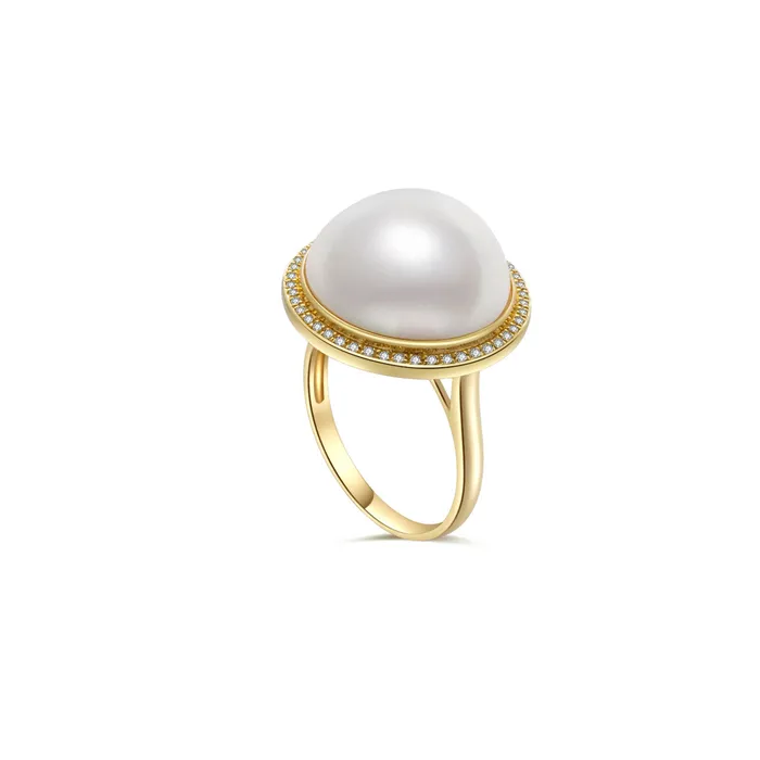 Rings Pearly Lustre 18K Diamond Edison Mabe Pearl Ring KR00057