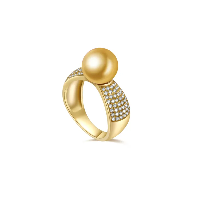 Rings Pearly Lustre 18K Solid Gold Diamond South Sea Golden Pearl Ring KR00048 Rings Pearly Lustre 18K Solid Gold Diamond South Sea Golden Pearl Ring KR00048