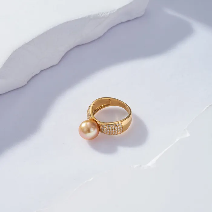 Rings Pearly Lustre 18K Solid Gold Diamond South Sea Golden Pearl Ring KR00048