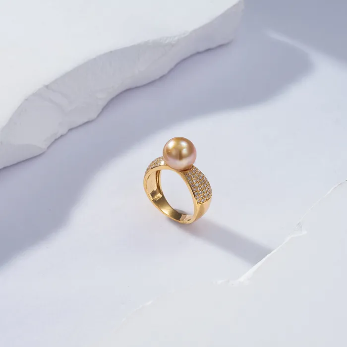 Rings Pearly Lustre 18K Solid Gold Diamond South Sea Golden Pearl Ring KR00048