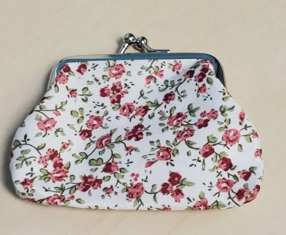 Rings POLLY G143 White Burgundy Floral Clasp Coin Purse