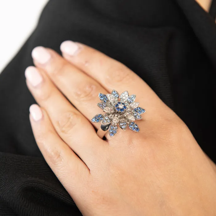 Rings PreOwned Sapphire and Diamond Flower Ring STORE 5a