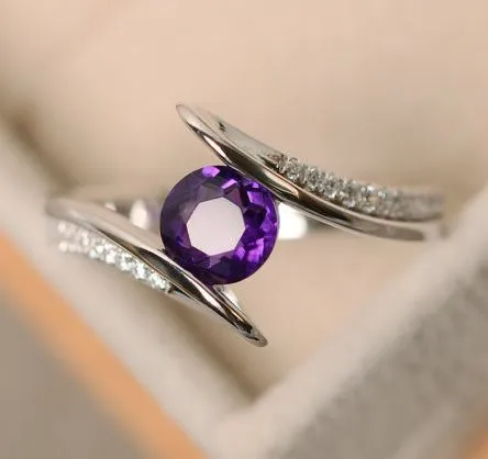 Rings R376 Silver Purple Gem Rhinestone Ring Alice