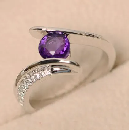 Rings R376 Silver Purple Gem Rhinestone Ring Alice