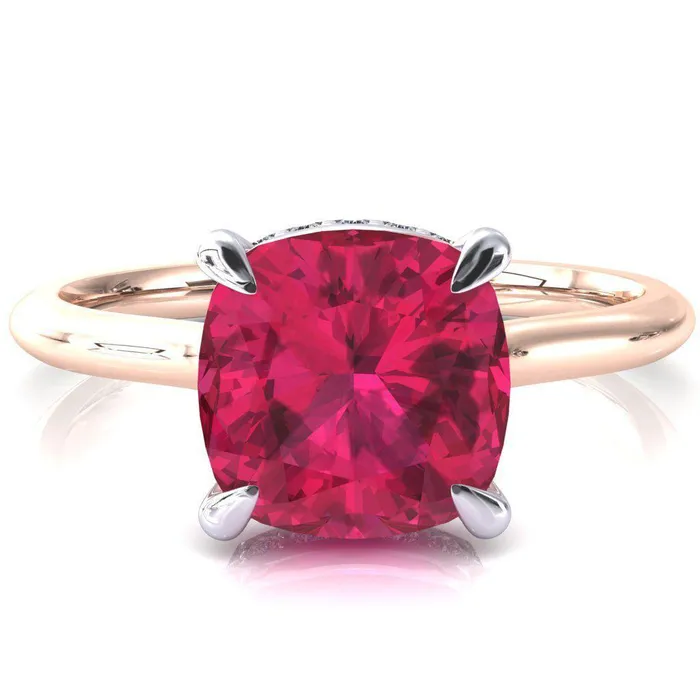 Rings Secret Cushion Ruby 4 Prong Floating Halo Engagement Ring Fire Brilliance 