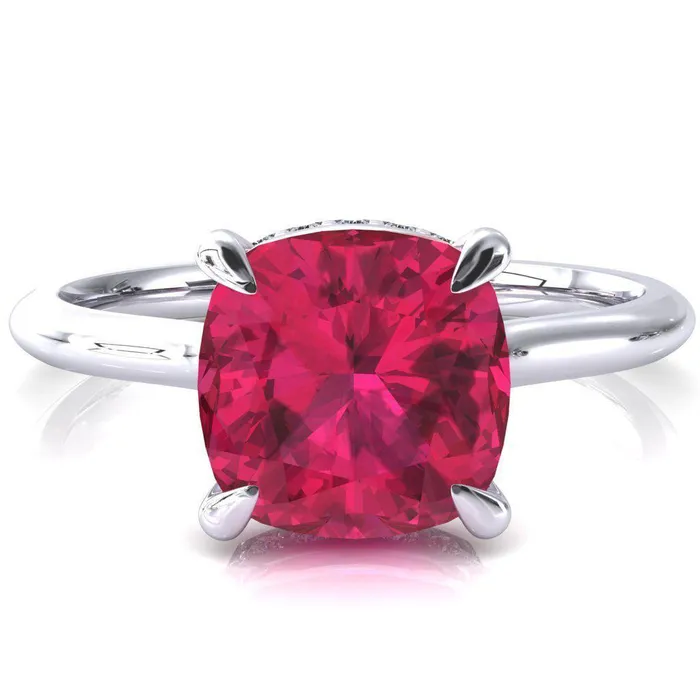 Rings Secret Cushion Ruby 4 Prong Floating Halo Engagement Ring Fire Brilliance 