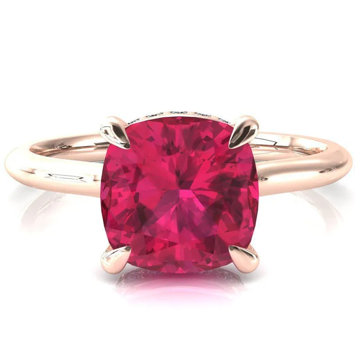 Rings Secret Cushion Ruby 4 Prong Floating Halo Engagement Ring Fire Brilliance 