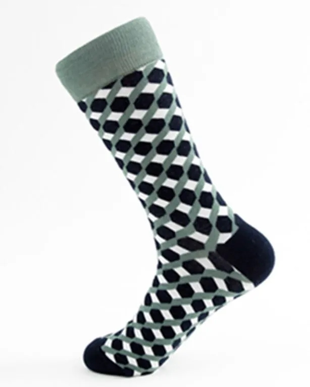 Rings SF958 Black White Green Cubes Socks POLLY