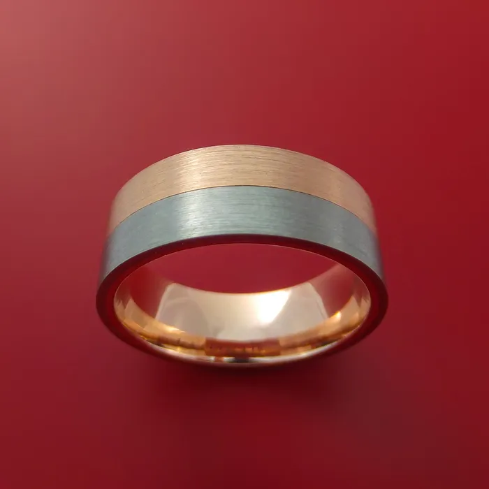 Rings Titanium and Gold Ring Style with Solid 14k Rose Gold Inner Sleeve Wedding Band Custom made to Any Size Lashbrook