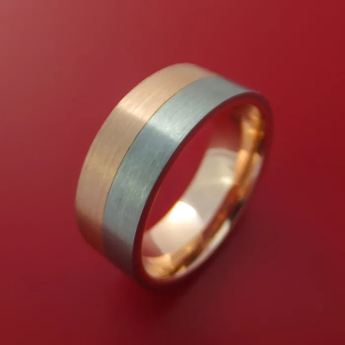Rings Titanium and Gold Ring Style with Solid 14k Rose Gold Inner Sleeve Wedding Band Custom made to Any Size Lashbrook
