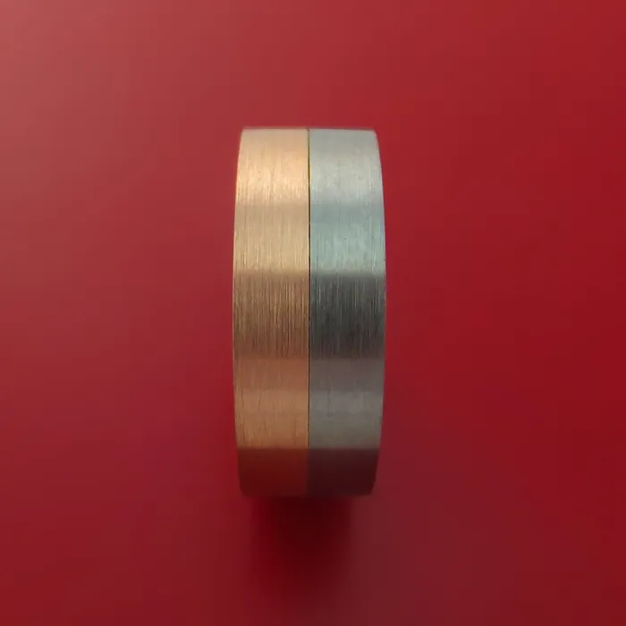 Rings Titanium and Gold Ring Style with Solid 14k Rose Gold Inner Sleeve Wedding Band Custom made to Any Size Lashbrook