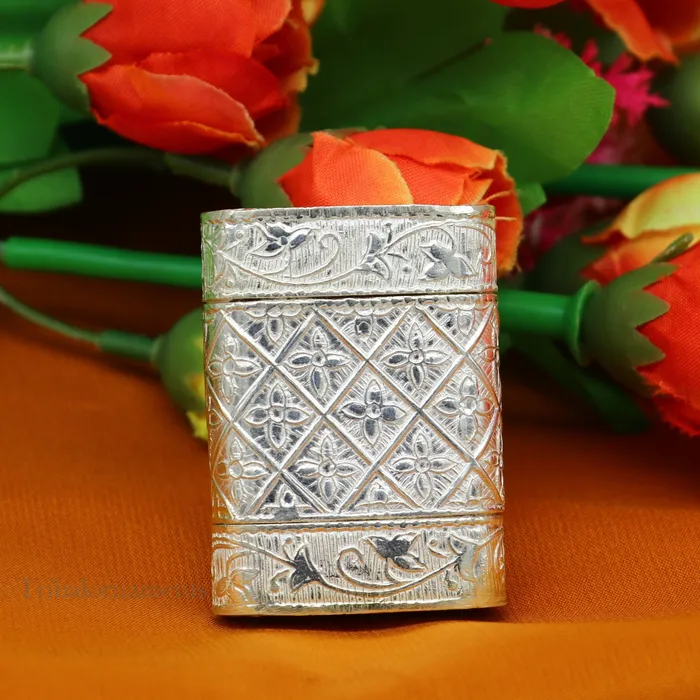 Rings TRIBAL ORNAMENTS 925 sterling silver handcrafted floral design 2 in1 trinket box tobacco box tobacco and chuna box best gifting silver royal article stb97