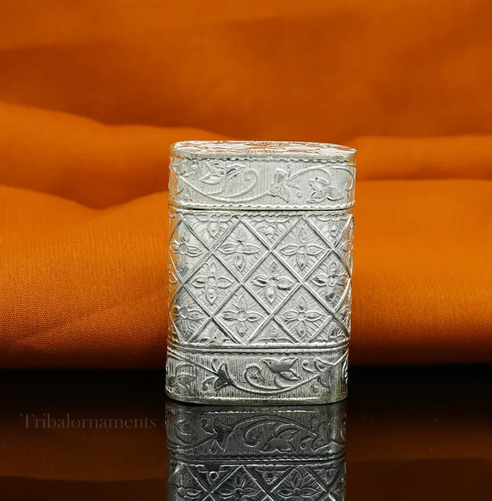 Rings TRIBAL ORNAMENTS 925 sterling silver handcrafted floral design 2 in1 trinket box tobacco box tobacco and chuna box best gifting silver royal article stb97